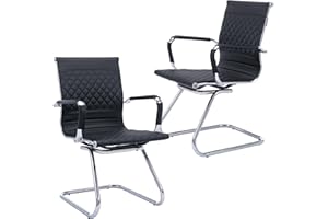 BESTANO Office Guest Chairs Reception Chairs Waiting Room Chairs Set of 2 Conference Room Chair with Mid Back, Modern PU Leather Desk Chairs, Black