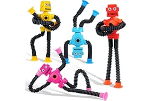 Ochine 4 Pack Telescopic Suction Cup Robot Toy, Shape Changing Fidget Toys for Toddlers, Pop Tubes Sensory Toys ADHD Autistic Airplane Travel Toys