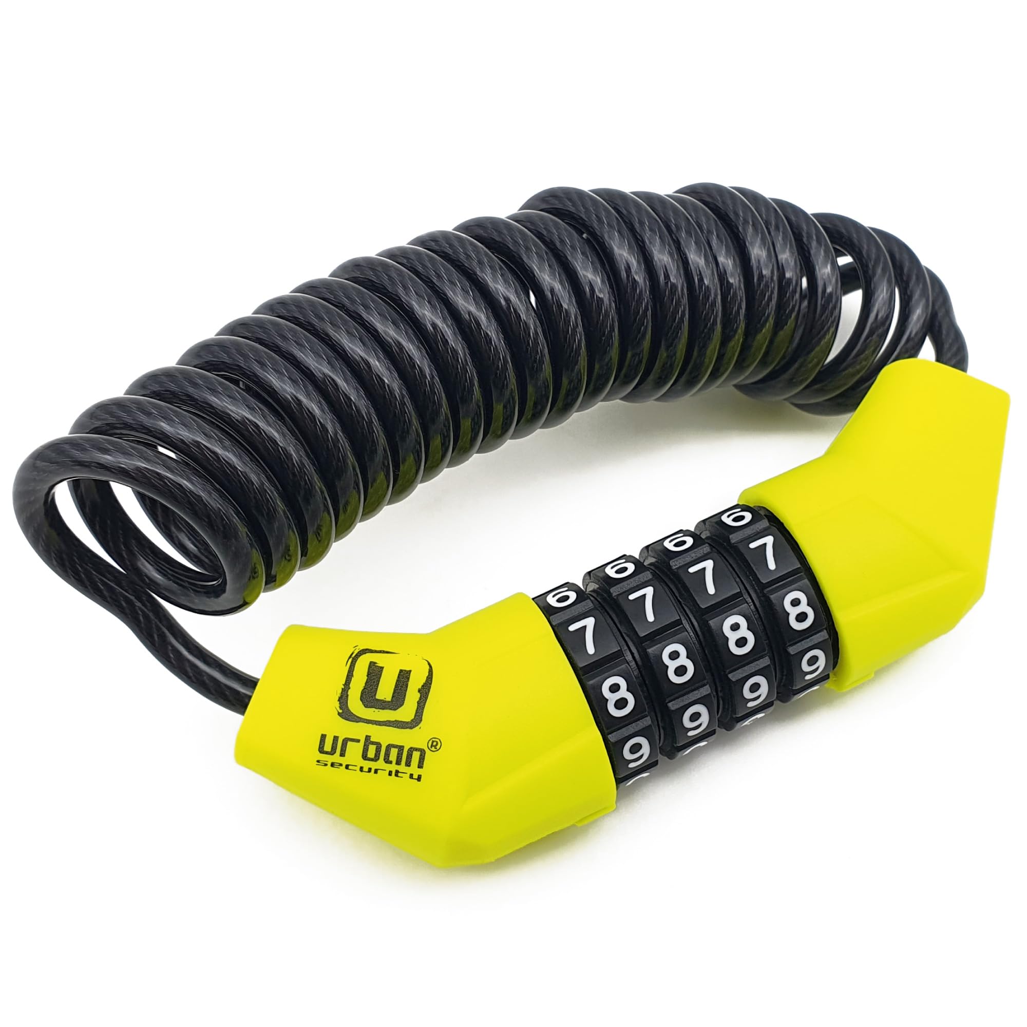 URBAN UR446 Motorcycle Helmet Cable Lock, Bike Compact Bicycle Saddle Lock Rolling Steel Cable with Combination Code, Lightweight 4 Digit Anti Theft Portable Extendable Security Luggage 150cm/4,9ft