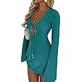 ANRABESS Womens Swimsuit Crochet Swim Cover Up Summer Bathing Suit Swimwear Hollow Out Mesh Knit Beach Dress Vacation Outfits