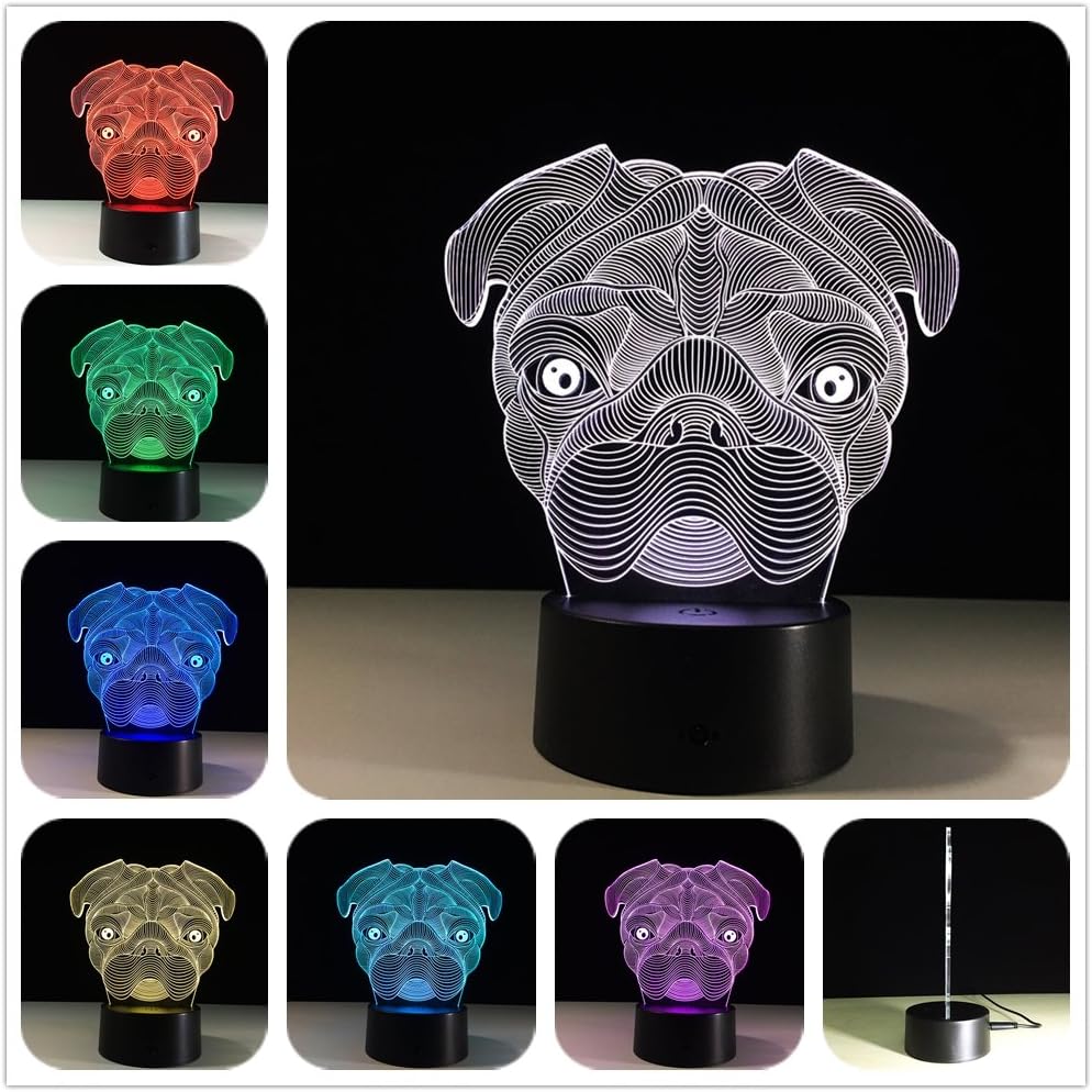 DowBier 3D Illusion Multi Colors USB Sleeping Night Light Desk Lamp Room Decoration (Bulldog Head)