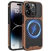 ZZDZZ Magnetic Case Compatible with iPhone 14 Pro Max Case [Compatible with MagSafe] Wood and Leather Carbon Fiber Design Hybrid Shockproof Phone Case (Black)
