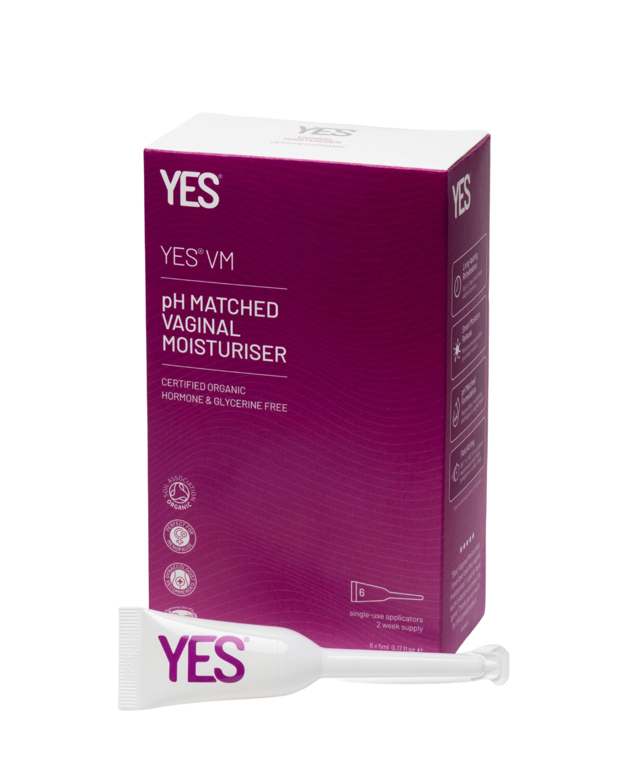 YESยฎ VM Vaginal Moisturiser | Water-Based | Long-Lasting & Fast Acting for Vaginal Dryness | Certified Organic | Natural Gel Moisturiser | pH Matched (6 x 5ml Applicators) โ image 1