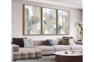Large Framed Abstract Wall Art for Living Room Decor, Beige, 40X60CMX3pcs, Neutral Abstract Painting Artwork Wall Picture, Mo