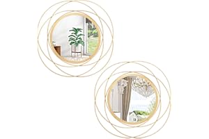 HLFMVWE Gold Circle Mirror, Wall Decor Iron Frame Wall Art 2 Set 12'' Round Mirrors Home Decor Hanging for Bathroom Living Room Bedroom Entryway