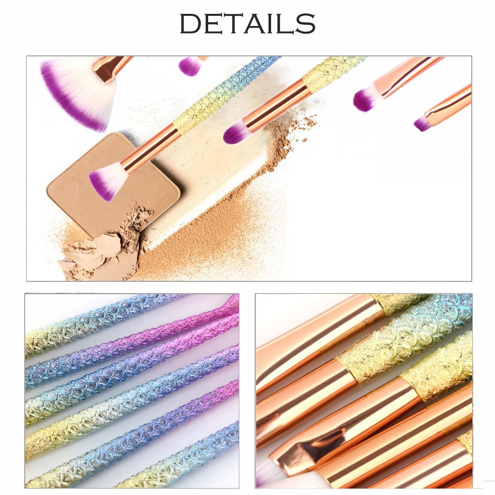 Eye Makeup Brushes 10 Pcs Mermaid Makeup Brush Set Eyeshadow Eyeliner Lip Eyebrow Blending Professional Eye Brush With Silky Soft Bristles