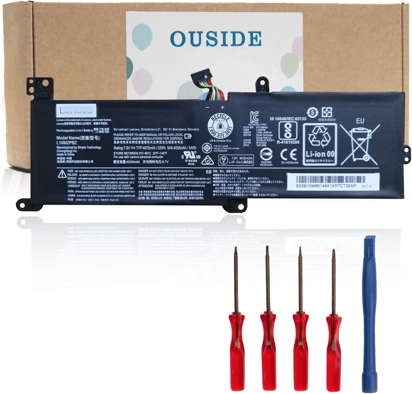 OUSIDE L16M2PB2 L16C2PB2 L16M2PB1 New Laptop Battery Replacement for Lenovo IdeaPad 320-14AST 320-14IAP 320-15ABR 320-15AST 320-15IAP Series L16L2PB2 L16L2PB1 L16S2PB1 L16C2PB1[7.5V 35Wh]