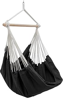 AMANKA XXL Hängesessel 185x130cm Hängestuhl 2 Personen Hängesitz bis 150 kg Baumwolle Hängematte inkl. 360° Swivel Hängeschaukel Schwarz