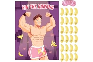 BBUP Bachelorette Party Games for Adults Women - Pin The Banana On The Hunk Bachelorette Game, Bridal Shower Games with 24 Stickers & 1 Blindfold for Girls Night Wedding Engagement Party