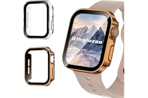 Singiuzoo 2 Pack Waterproof Case for Apple Watch Series 9 8 7 41mm, Straight Edge PC Bumper with Tempered Glass Screen Protector 360 Protective Cover for iWatch (41mm, Rose Gold/Clear)