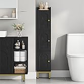 Hzuaneri Slim Bathroom Storage Cabinet, Narrow Bathroom Organizers and Storage with 4 Adjustable Feet, Laundry Room Organization for Small Space, Kitchen, Living Room, 3 Doors Black BC22304G