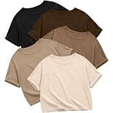 YooAurvox 5 Pack Girls Oversized Crop Tops | Short Sleeve, Crew Neck, Athletic Tees, T-Shirts Multipack, Oversized, Kids, for Teen Girls 5-14 Years Old