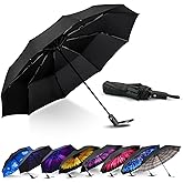 LLanxiry Compact Travel Umbrella, Automatic Open/Close Windproof Umbrella, 10 Fiberglass Ribs, 210T Pongee, UPF 50+ Sun/Rain, Lightweight Portable Umbrellas Travel Size with Carry Sleeve