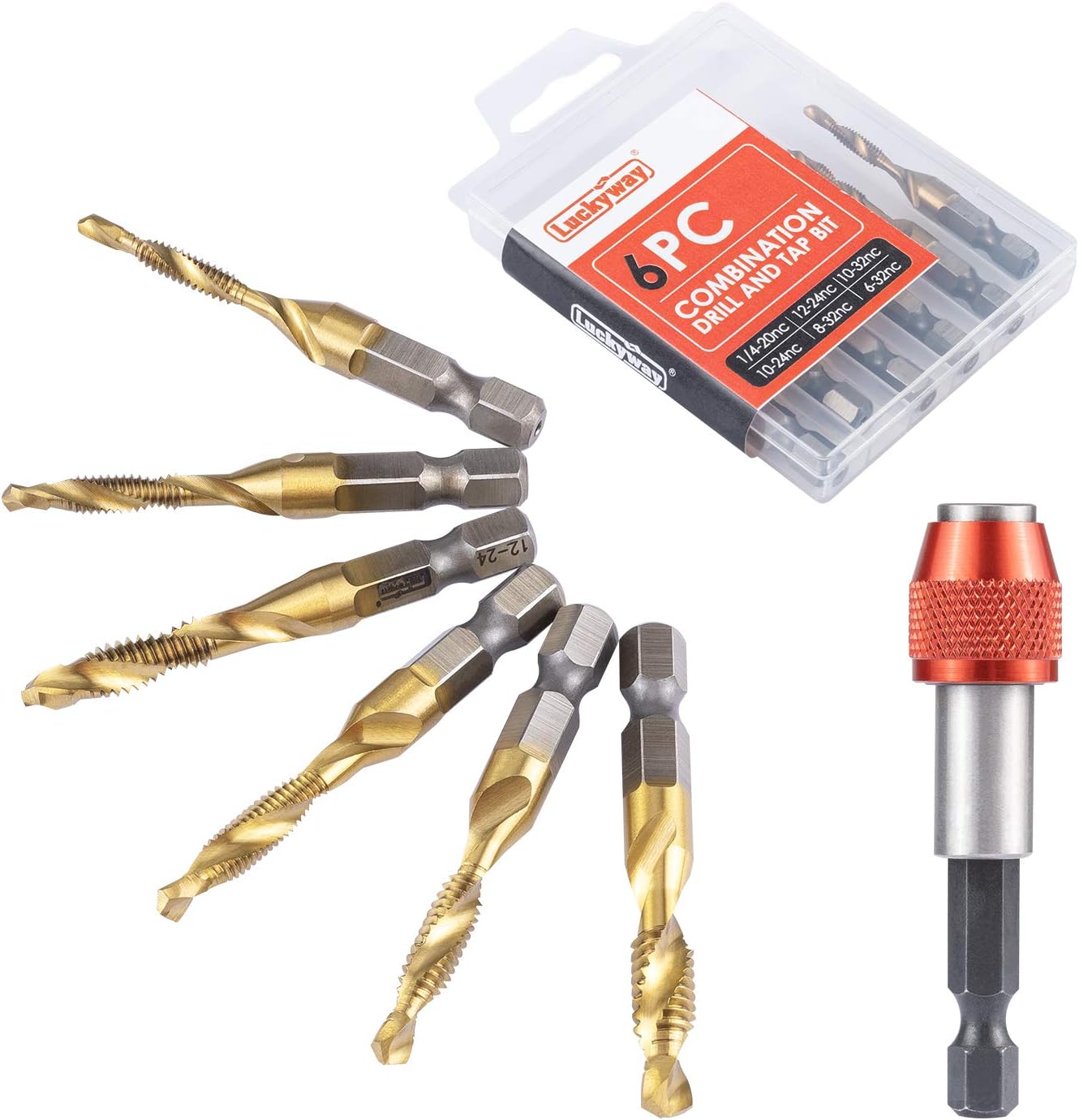 Luckyway 7Piece Combination Drill and Tap Bits with QuickChange