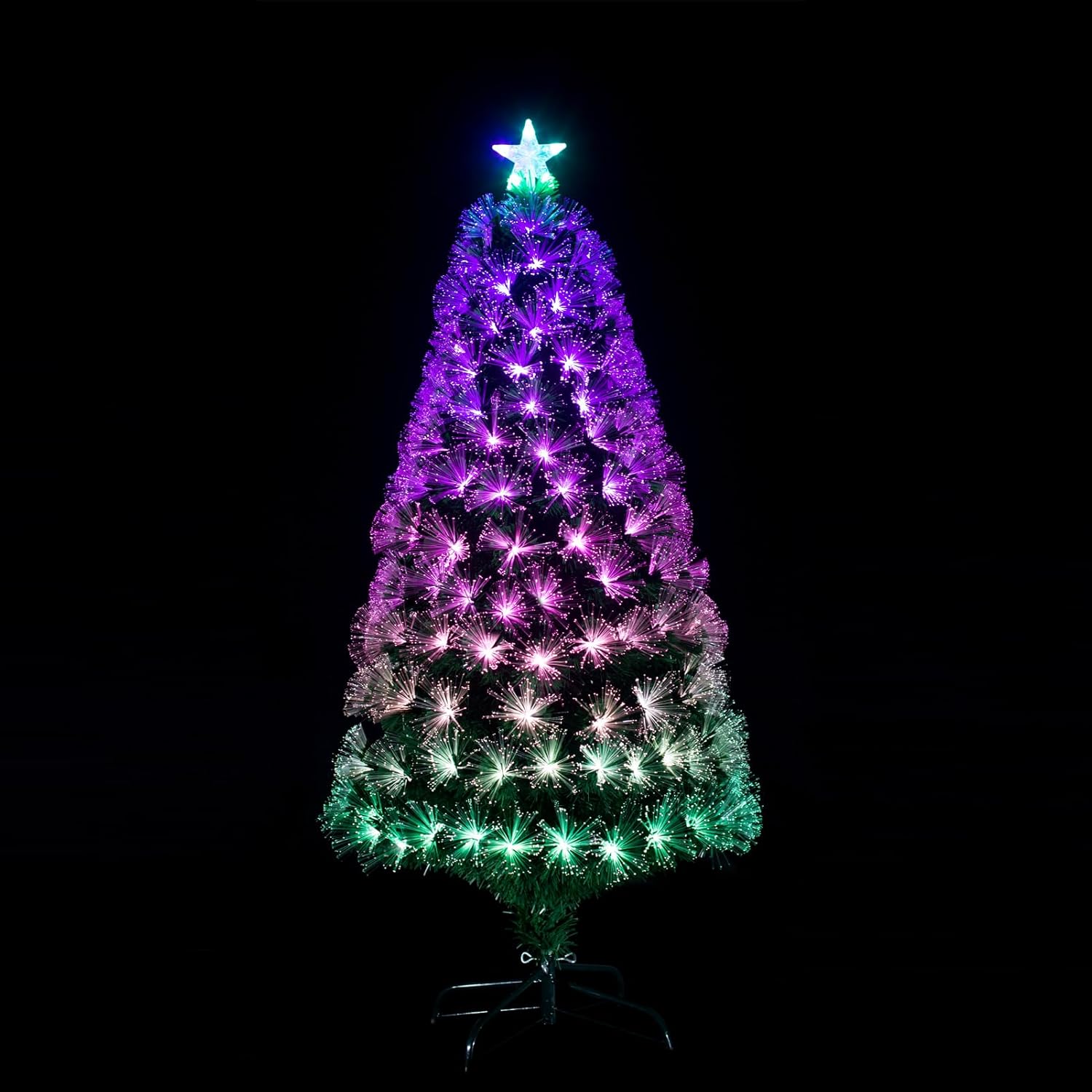 Tree Toppers - SINTEAN 5Ft Fiber Optic Christmas Tree, Remote Control Christmas Tree 60 Lighting Modes with Top Topper & Foldable Stand, Fiber Optic Tree for Indoor & Outdoor, Green