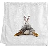 Dallonan Soft Cotton Face Wash Towels Gray Rabbit Buttom Lovely Bunny Bath Hand Towels for Working Out Bathroom Decorative Set of 2 for Guest Shower 16x30 Inches