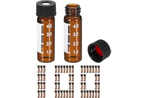 PATIKIL 4ml Autosampler Vial, 100 Pack HPLC/GC Vials 9-425 Lab Amber Vials Sample Vial Screw Cap Writing Patch with PTFE & Si