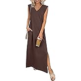 ANRABESS Womens Summer Casual Maxi Dresses Sleeveless V Neck Split Wrinkle-Free Long Sundress Beach Vacation Travel Clothes