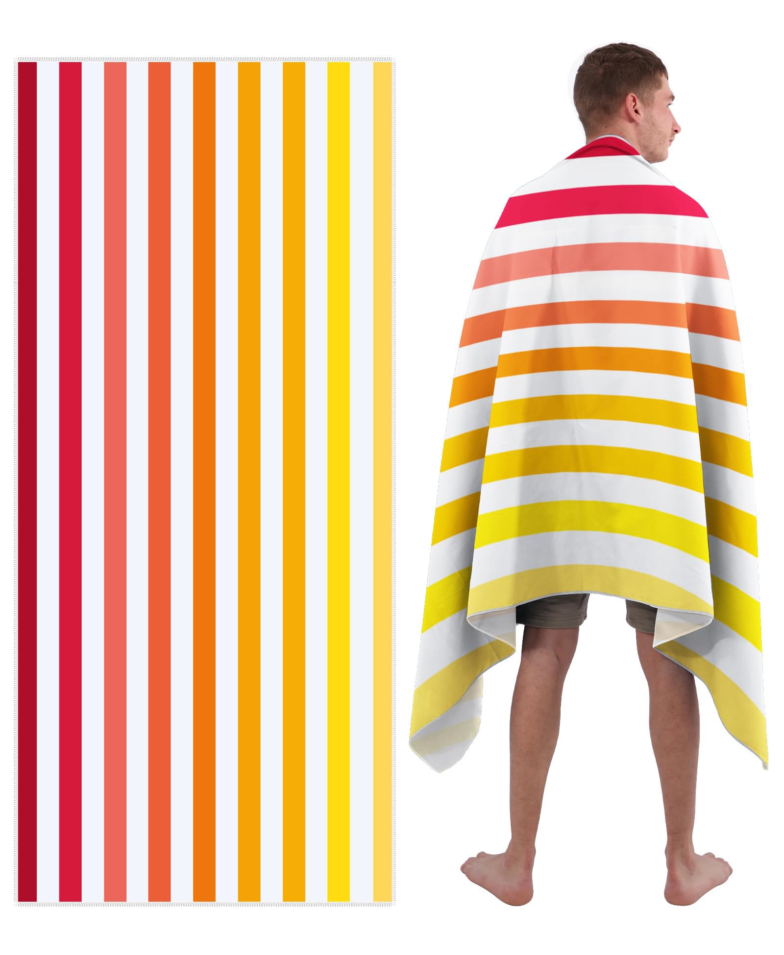 Style Slice Microfibre Beach Towel Extra Large - Sand Free Quick Dry Lightweight Beach Towels for Adults, Includes Mesh Bag - Gradient Stripe Orange, 200x90cm