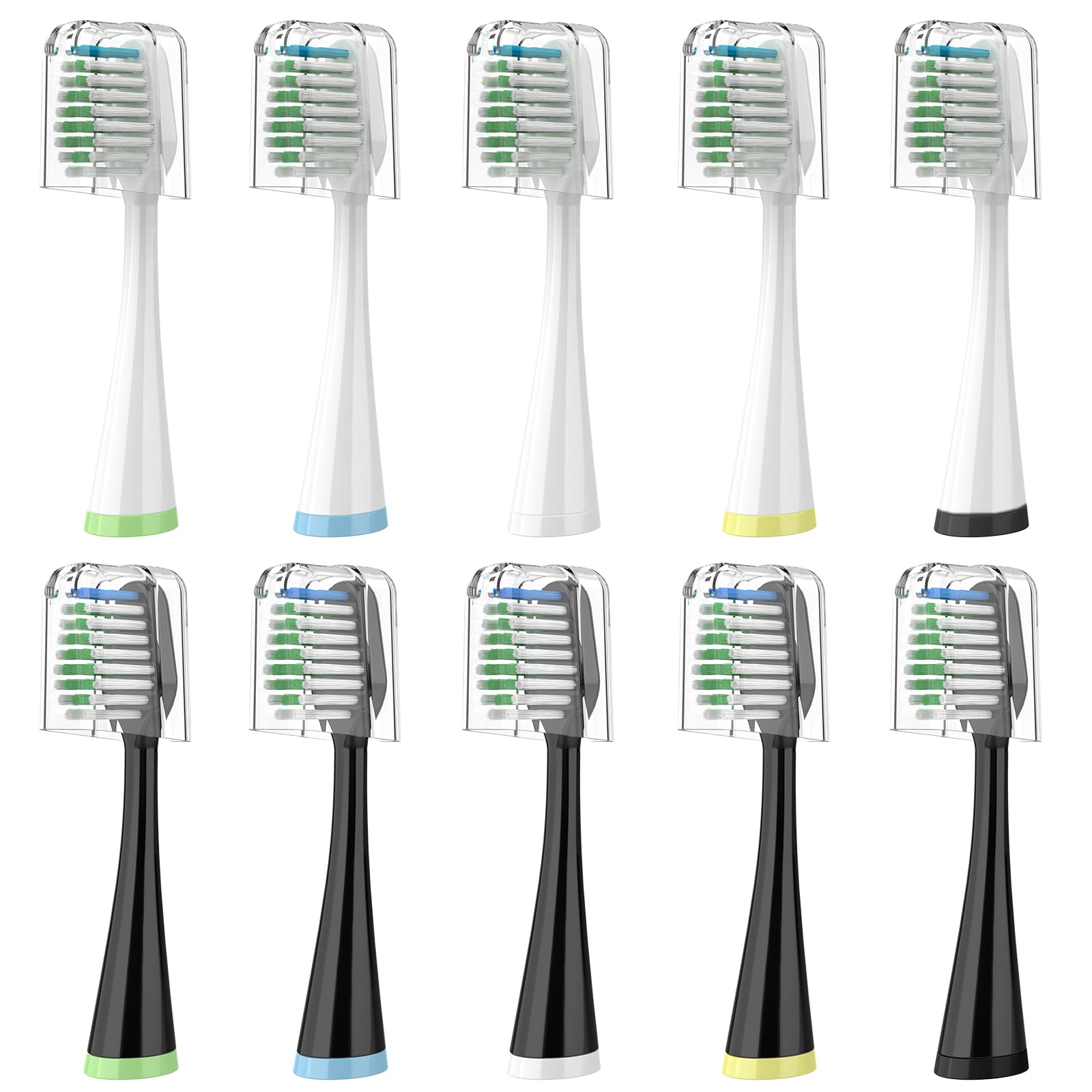 Photo 1 of Replacement Brush Heads for AquaSonic Duo Series & Home Dental Center Sonic Electric Toothbrush, 10 Count with Travel Covers, Black and White