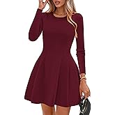 PRETTYGARDEN Long Sleeve Mini Dress for Women 2026 Spring Crewneck Knit Pleated Babydoll A Line Casual Short Party Dresses