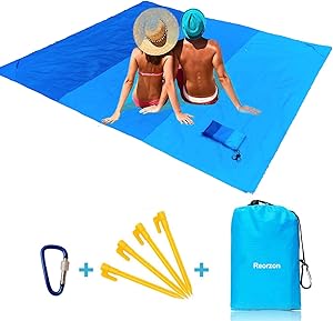 Reorzon Sand Free Beach Mat, Portable Waterproof Lightweight Beach Blanket Picnic Blanket 82