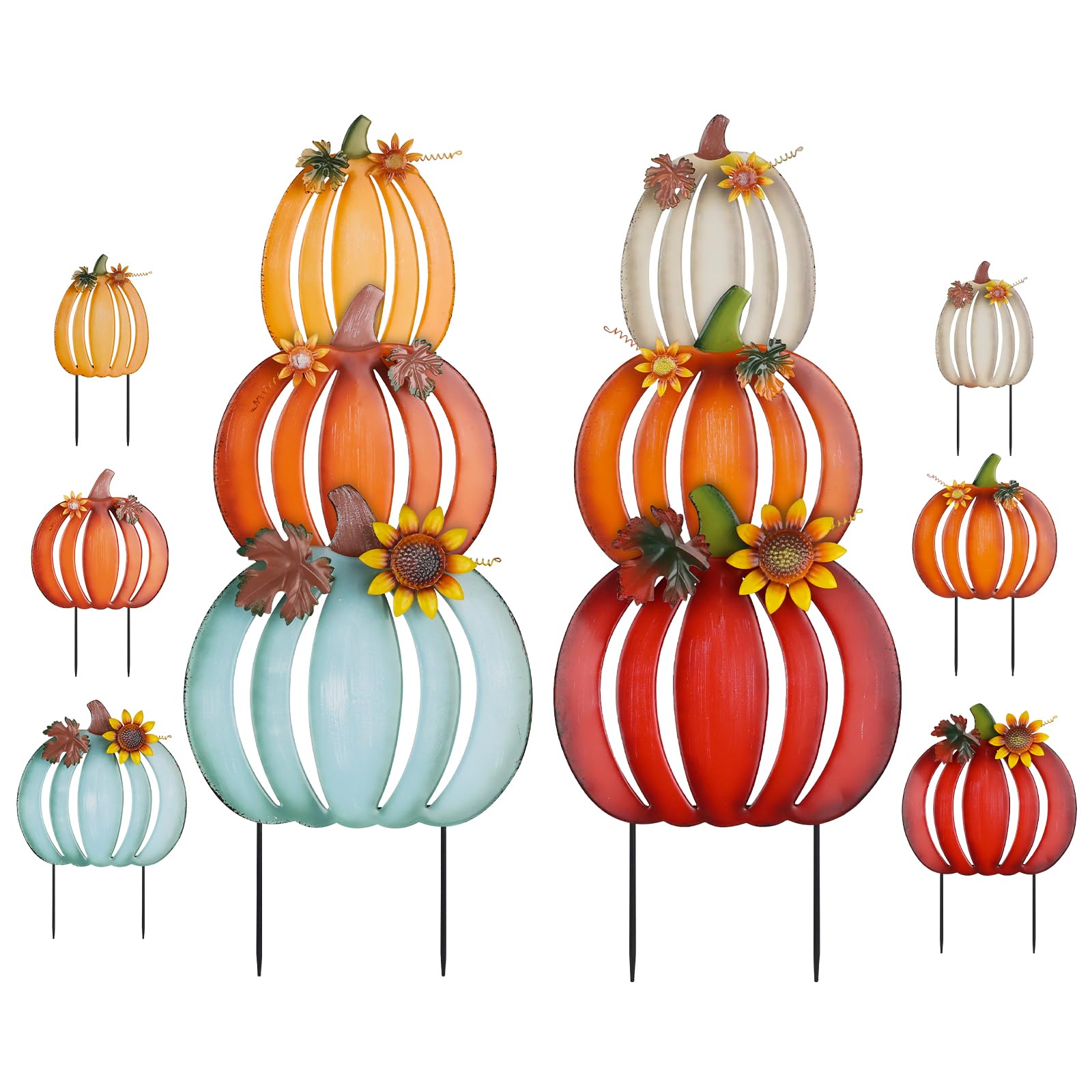 Photo 1 of hogardeck Fall Decorations for Home Outdoor, 2 PCS 34" Decorative Garden Stakes with 6 Stacked Pumpkins for Fall Decor, Metal Yard Signs for Garden Home Lawn Patio Thanksgiving