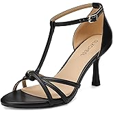 SLXCHBSL Women's Kitten Heels, T-Strap Round Open Toe Strappy Sandals 3 Inch High Heels for Wedding, Dates, Party & Office, Comfortable Summer Dress Shoes
