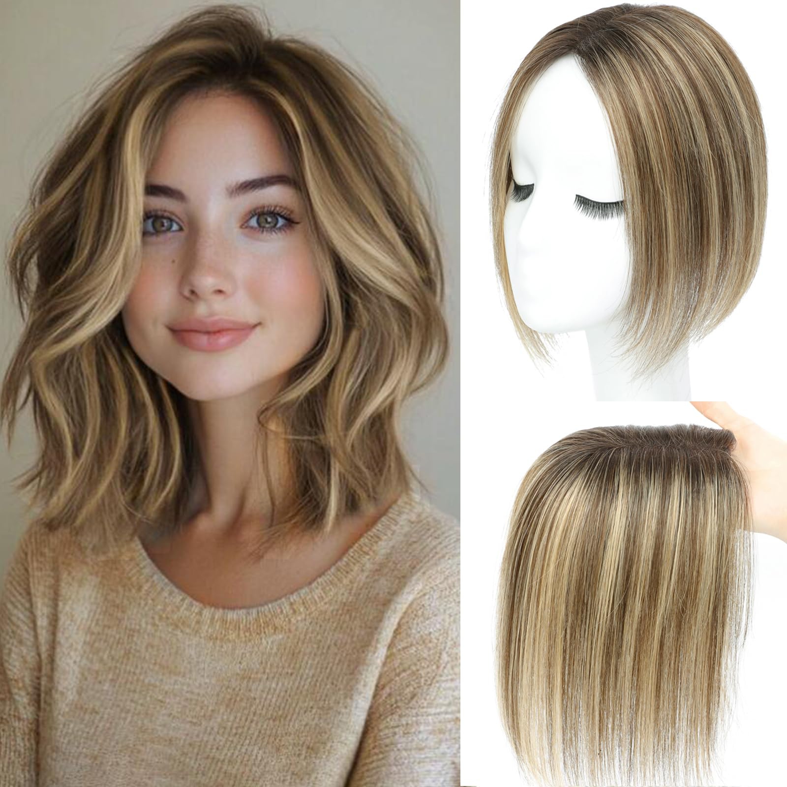Photo 1 of SARO-UP Human Hair Toppers for Women Real Human Hair pieces for Women with Thinning Hair pieces 7 * 10cm Hand-Tied Swiss Base Topper No Bangs 30g Hairpieces 10Inch (4T427#