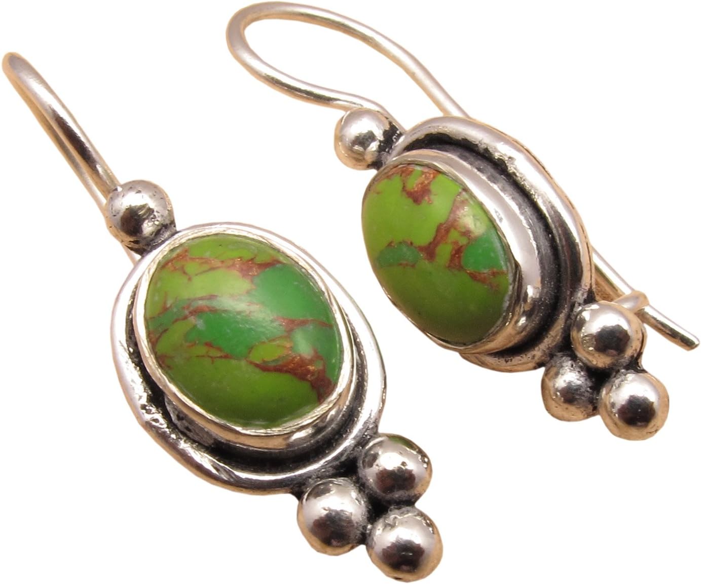 925 Silver Plated Oval Shape Gemstone Comfort Fit Hook Earrings! Handmade Wholesale Indian Jewelry