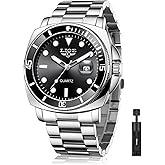 SACOSDING Quartz Watches for Men,Stainless Steel Waterproof Analog Watch,Luxury Big Face Durable Alloy Strap Mens Watches,Date Luminous Business Dress Watch for Men