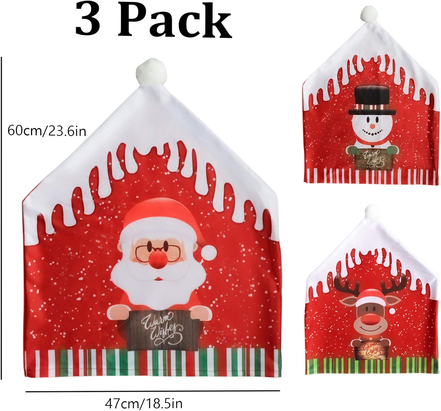 Christmas Chair Covers Set of 3 Dining Room Chair Slipcovers 18.5”x22.5 Office Chair Cover Xmas Chair Back Covers for Hotel Ceremony Banquet Wedding Party Christmas Decorations Indoor: Kitchen & Dining