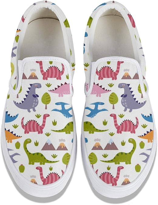TUCAWV Cute Dinosaurs Dinosaur Images White Shoes Slip on