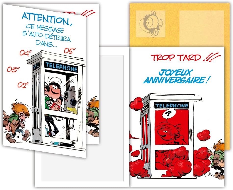 Gaston Lagaffe GLCT-0145 Birthday Card with Message Bomb Explosion Phone, grey, a5