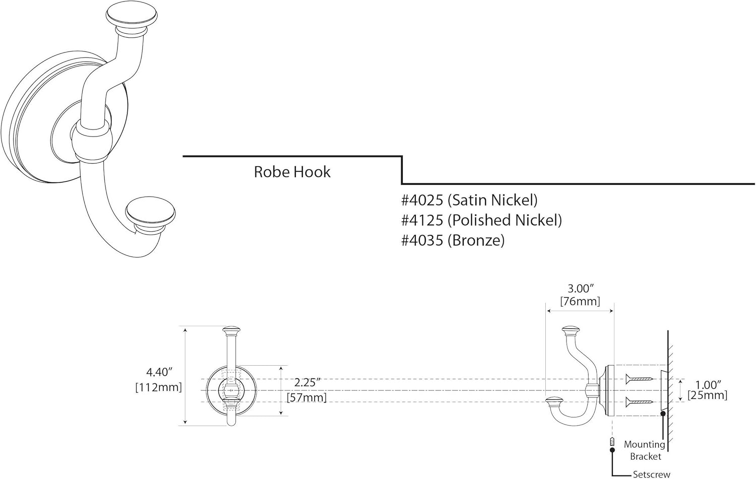 Gatco 4125 Tavern Twin Robe Hook, Polished Nickel - Bath Towel Hooks - 