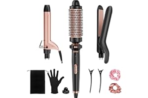 Ufree 3 in 1 Curling Iron, Curling Wand Set with Thermal Brush Flat Iron Hair Straightener, Dual Voltage Wand Curler, Instant Heat Up Hair Curler, Include Protective Glove 2 Clips, Gifts for Women