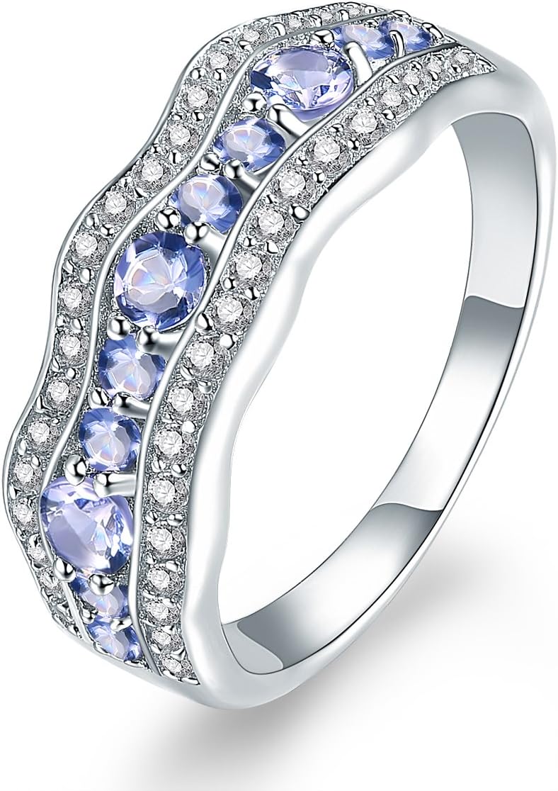 Natural Gemstone Rings,Tanzanite Rings,925 Sterling Silver Rings for Women Girl,Silver Engagement Wedding Promise Rings,Silver Rings with Stone Fine Jewelry