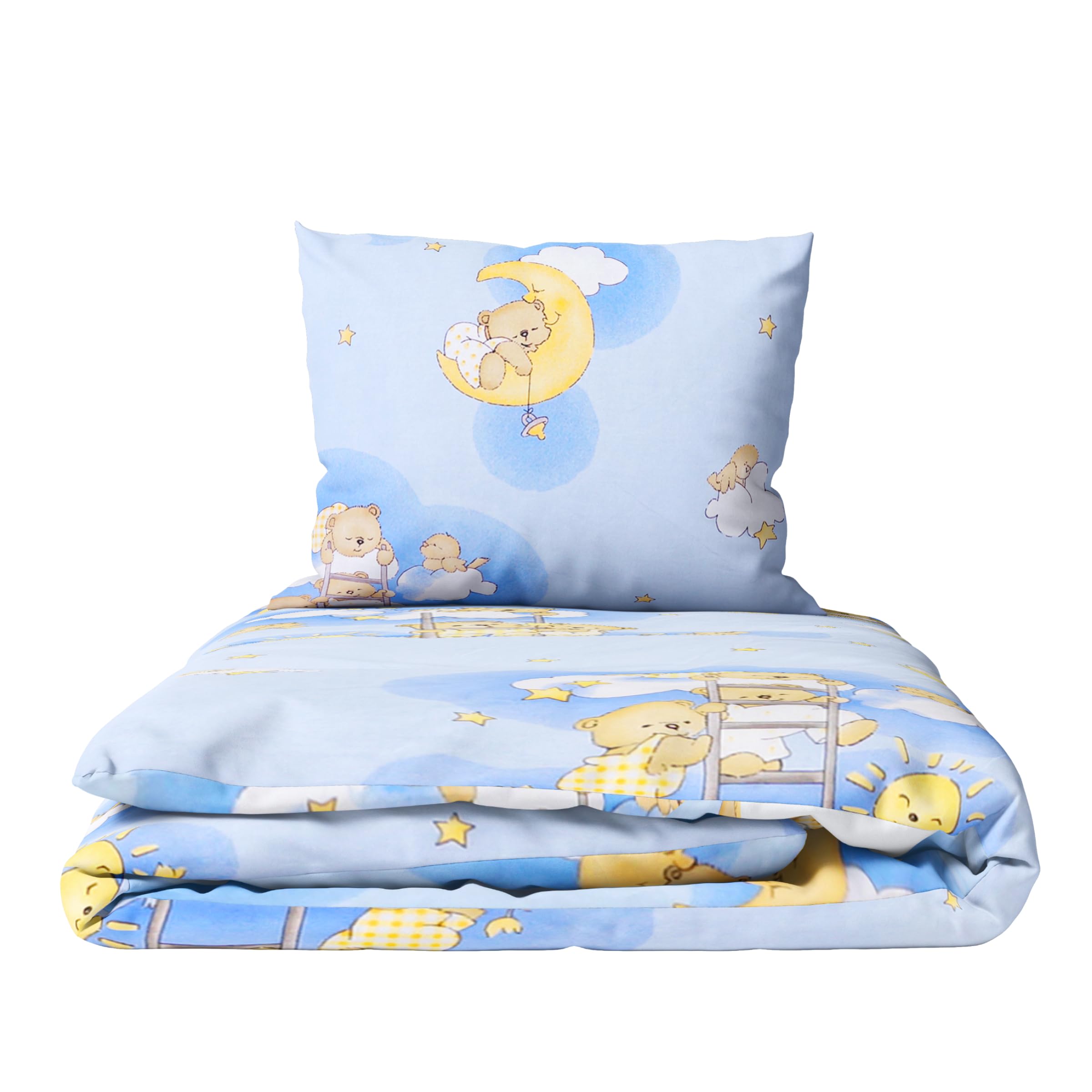 Baby Comfort 2 Piece Children Quilt Duvet & Pillow Set 80x70 cm 12M+ (Ladders Blue)