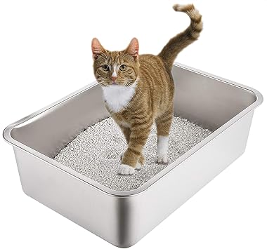 Yangbaga Bac A Litiere Chat Xl Bac En Acier Inoxydable Toilette Chat Anti Odeur Pour Chats 60 40 15cm Amazon Fr Animalerie