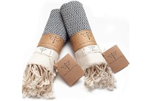 SMYRNA TURKISH COTTON Vintage Series Turkish Hand Towels, 16x40 inch, Decorative Turkish Hand Towels for Bathroom, Kitchen, Face, Hair, Tea, Yoga, Gym, Dishcloth Set of 2, Dark Gray