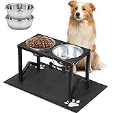 Flodomix Elevated Dog Bowls, Metal Raised Dog Bowl Stand with 2 Thick 58oz Stainless Steel Food Bowls & Non-Slip Mat - 11.8" Tall for Medium/Large Breeds