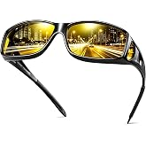 URUMQI Night Vision Driving Glasses Fit Over Eyeglasses for Men Women | Anti-Glare Polarized Nighttime Glasses, Wraparound Night Vision Glasses for Driving, Yellow Tinted Lens