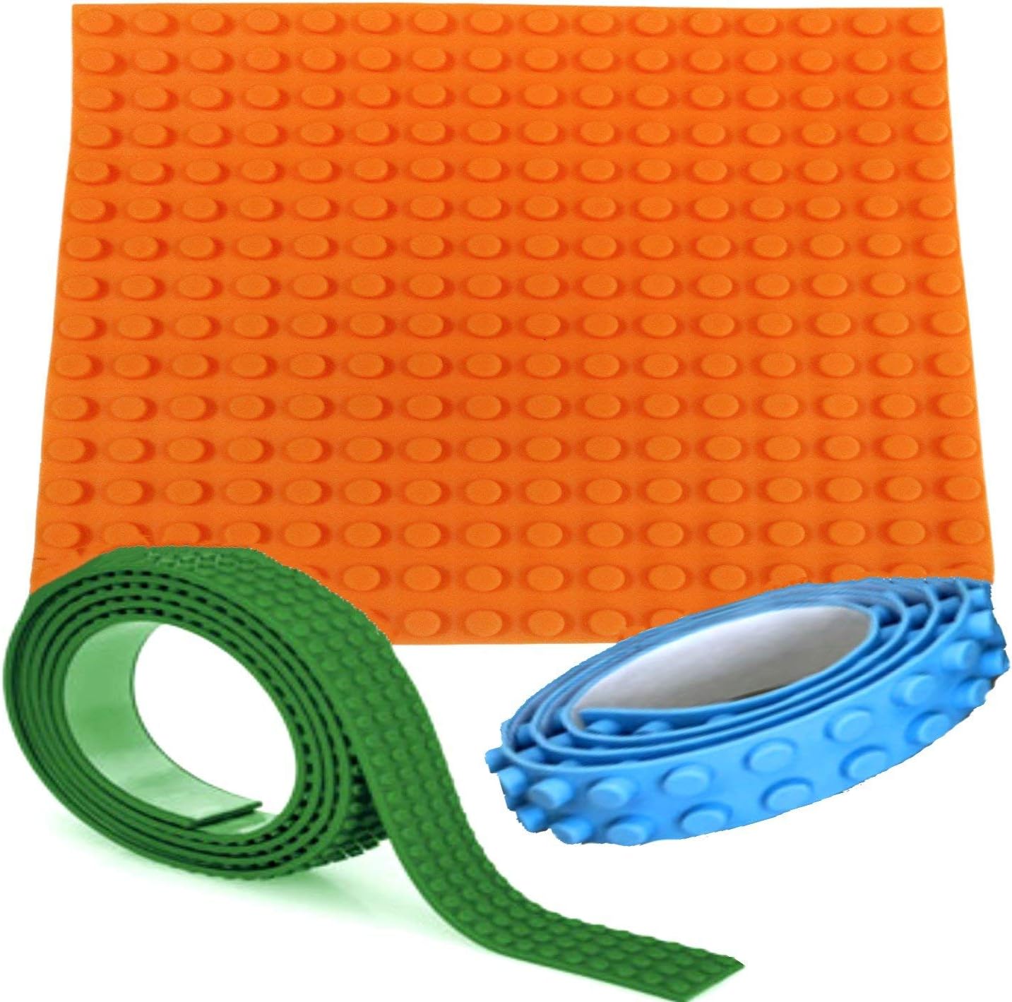 BiDaWay Large Building Block Baseplate Set, Silicone Roll Up Mat and Tapes for Large Size Bricks | Baseboard Kit For The First Buildings
