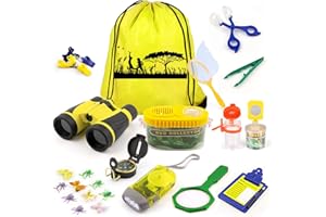 KAQINU 24 Pcs Kids Explorer Kit & Bug Catcher Kit for Kids, Outdoor Toys Adventure Camping Kit with Drawstring Bag, Binoculars, Compass, Butterfly Net, Educational Nature Exploration Toys Gift for Boys Girls