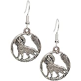 Howling Wolf and Feather Charm Earrings, Handmade Antique Silver Tribal-Inspired Dangle Jewelry