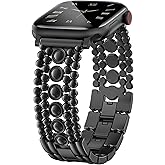 Minyee Compatible with Apple Watch Band 42/46/38/40/41/44/45/49mm Women, Dressy Pretty Stainless Steel Metal Strap Fancy Studded Designer Link Bracelet for iWatch Series 11 10 9 8 7 6 5 4 SE/Ultra 3