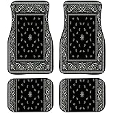 MRDODBD Car Floor Mats - Black Bandana Pattern Carpet Floor Mats for Cars, Auto Accessories Front & Rear Car Floor Foot Mat Sets of 4 Pieces
