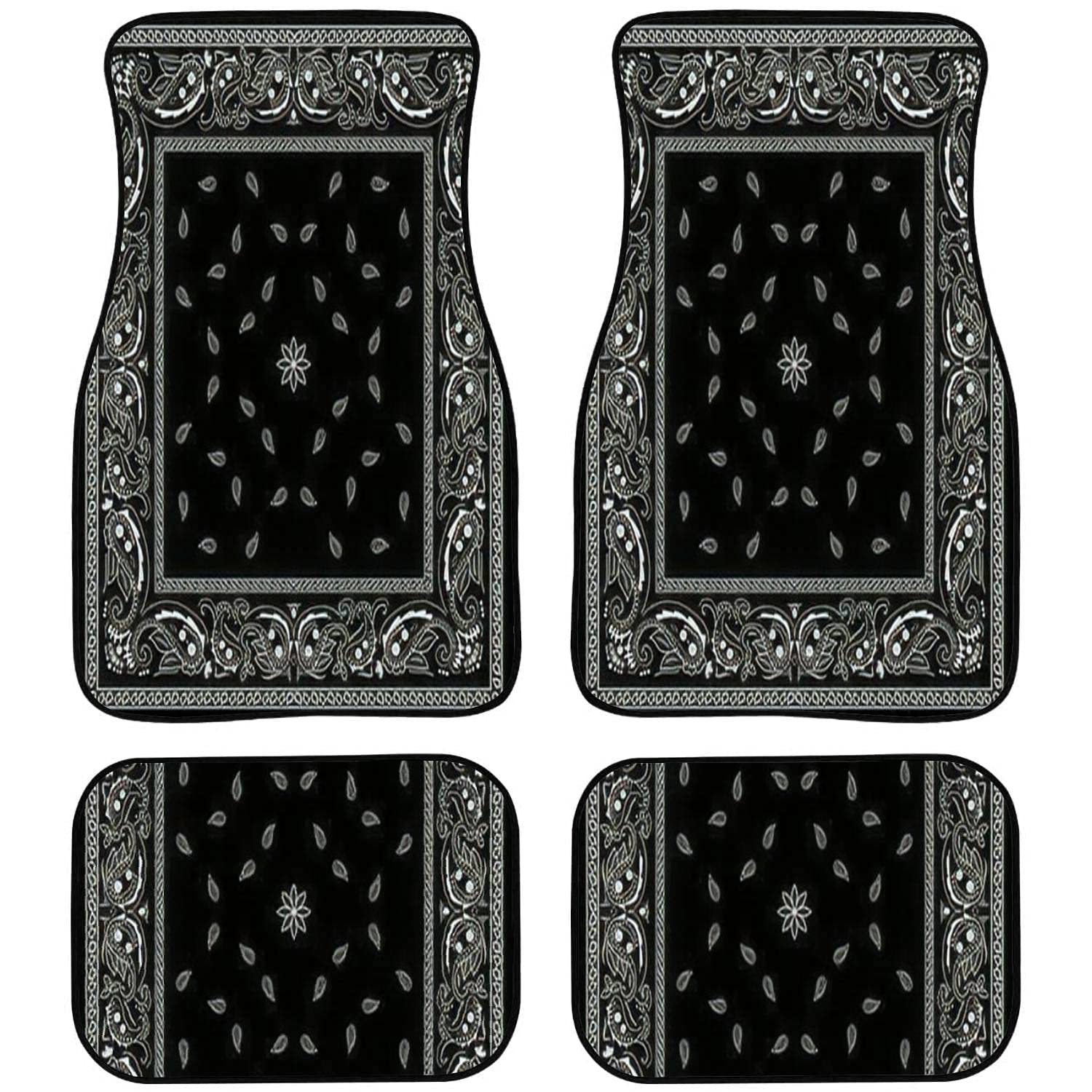 Photo 1 of MRDODBD Car Floor Mats - Black Bandana Pattern Carpet Floor Mats for Cars, Auto Accessories Front & Rear Car Floor Foot Mat Sets of 4 Pieces