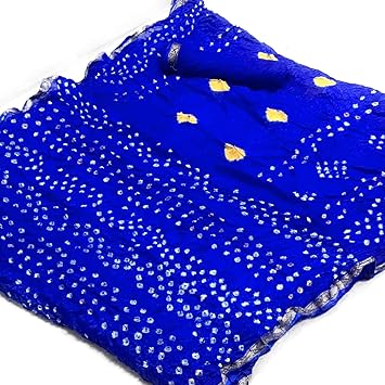 Fexmy Fashion Women's Cotton Silk Weaving Border Work Bandhani Bandhej Saree With Blouse Piece (Royal Blue)