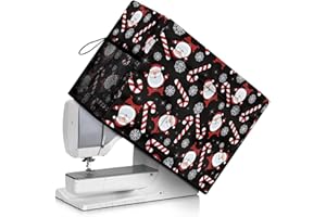 COEQINE Christmas Santa Claus Sewing Machine Dust Cover Protective Cover, Storage Pocket for Travel, Lightweight Washable, Black Candy Snow Print for Universal Sew Machines Xmas Home Decor